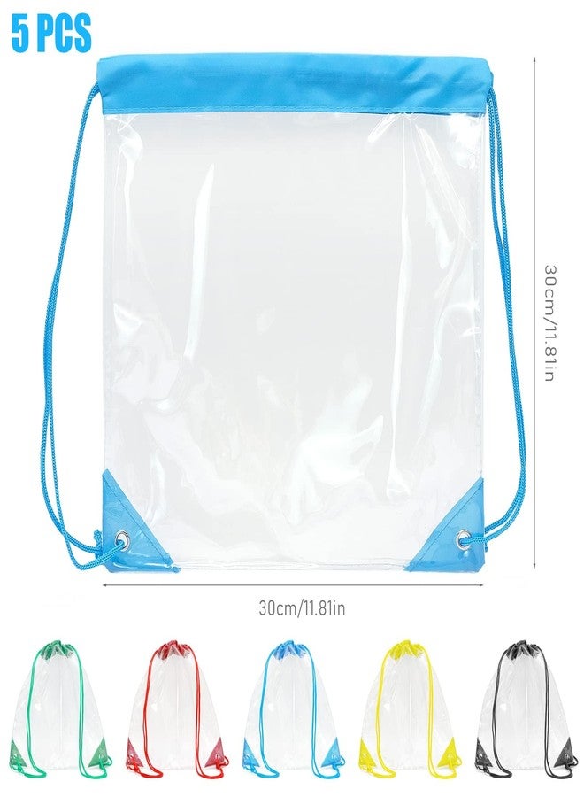 JLNGTHONG 5 Pieces Waterproof Clear Drawstring Bags, Small Clear Bag for Stadium Events Gym Sport Outdoor Travel - Image 2